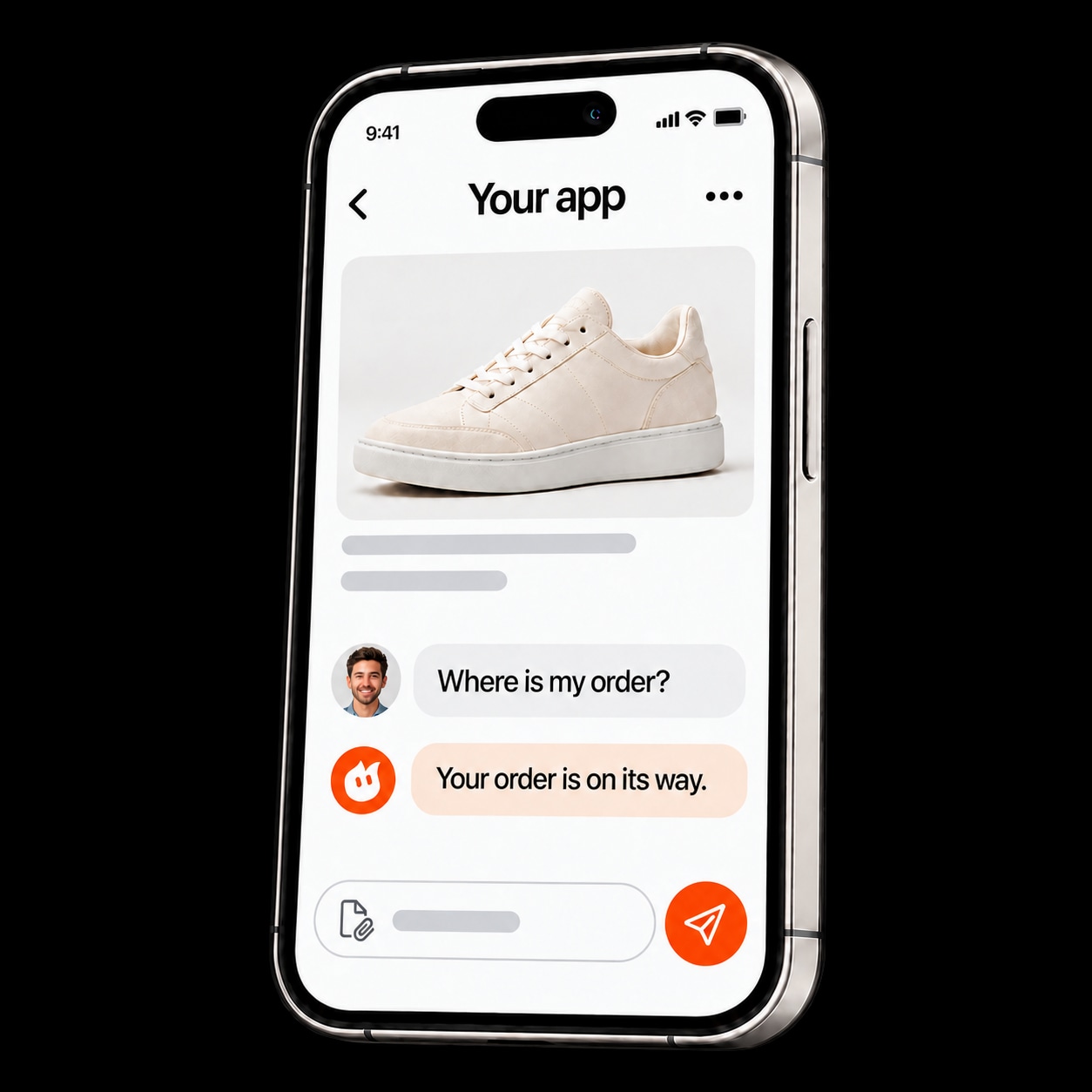 A shopping app with an agent answering a customer's order question.