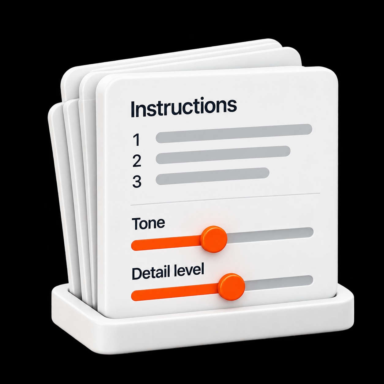 An instruction console with orange controls for tone and detail level.